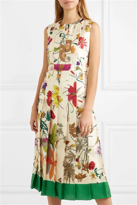 gucci floral print silk twill dress|Gucci pleated dress.